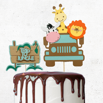 Pinfliers Jungle / Safari Theme Birthday decoration, Paper Cake Topper , 2 in a pack